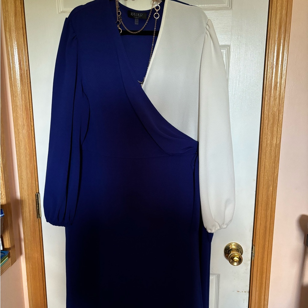 Blue & white Kasper side tie dress